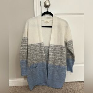 White black and blue cardigan